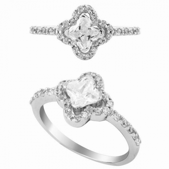 Four Leaf Clover Silver Engagement Ring
