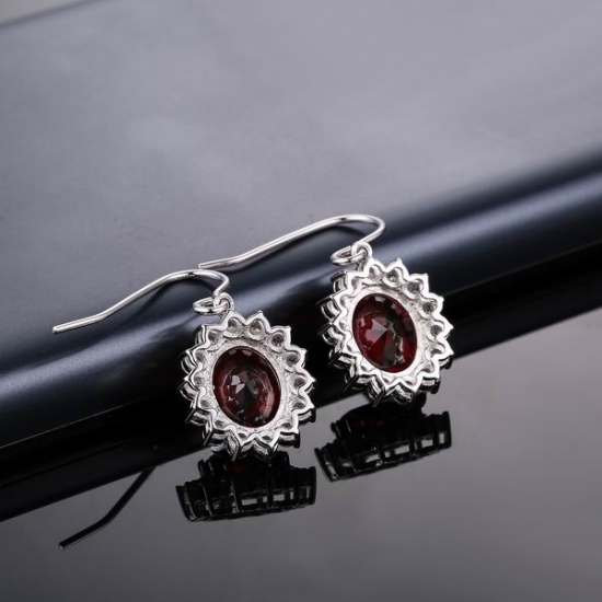 Frauen Luxus großen roten cz Hochzeit Tropfen Ohrring in Sterling Silber