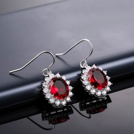 Frauen Luxus großen roten cz Hochzeit Tropfen Ohrring in Sterling Silber