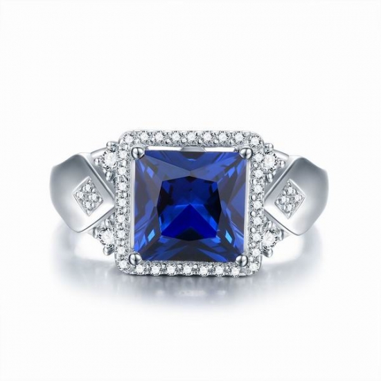 Lab-erstellt blauen Saphir 925 Silber Ring