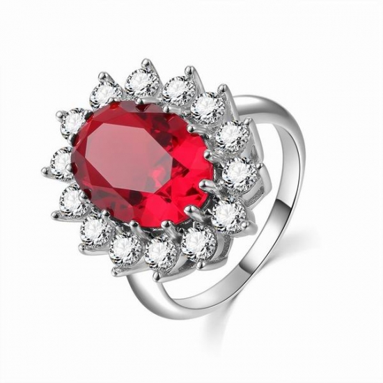 Frauen Luxus großen roten cz Ehering in Sterling Silber