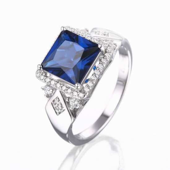 Lab-erstellt blauen Saphir 925 Silber Ring