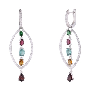 Colorful Tourmaline Gemstone Earring with White Zircon
