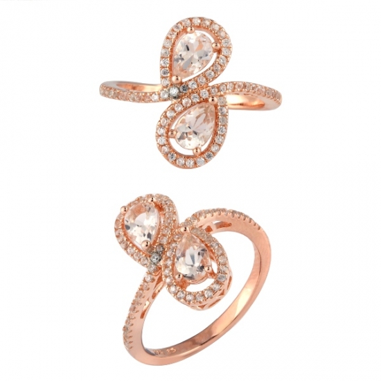 Rosafarbenes Gold überzogener silberner morganite Ring mit weißem Zirkon