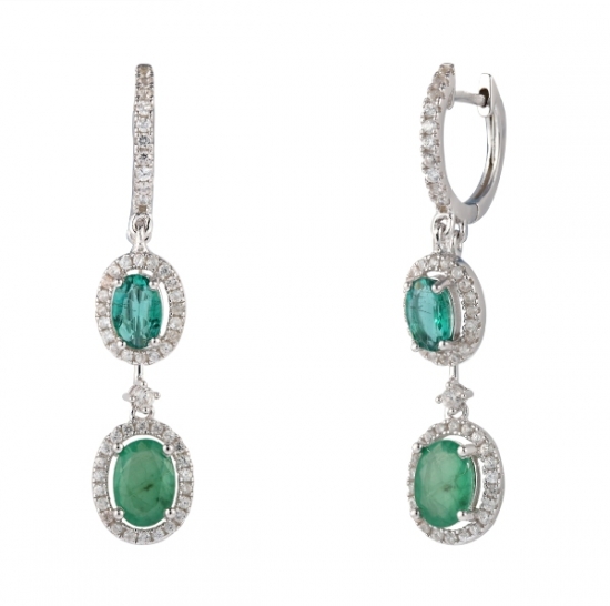 Natürlicher Smaragd langer hängender Ohrring in 925 Silber