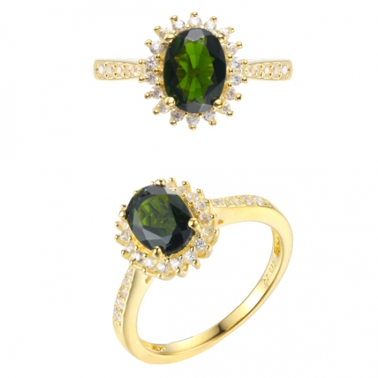 Ovale Form Chrom Diopside 925 Sterling Silber Ring