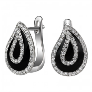 Black Enamel Silver Earrings