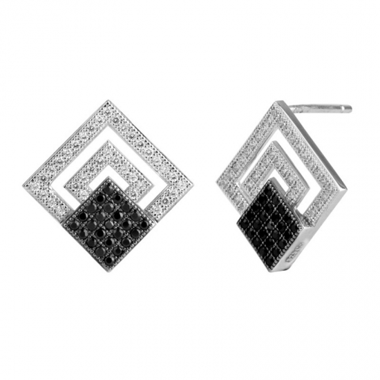 Quadratische zweifarbige Ohrringe Wachs-Einstellung 925 Silber cz Ohrringe