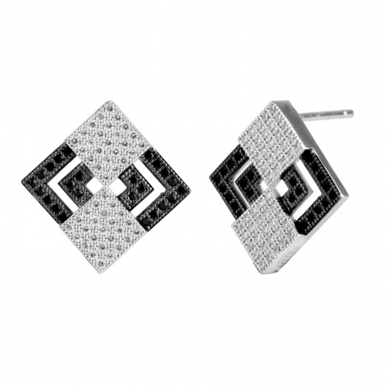 Schwarze quadratische Wachs Einstellung Ohrringe 925 Sterling Silber kubischen Zirkonia Ohrringe