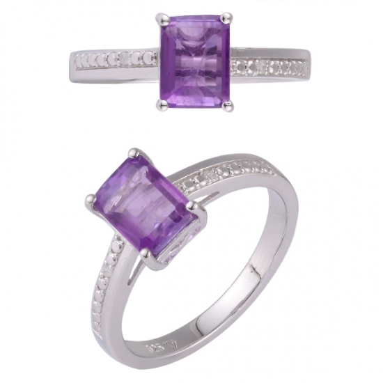 Achteckiger Amethyst Dame Ring in 925 Silber