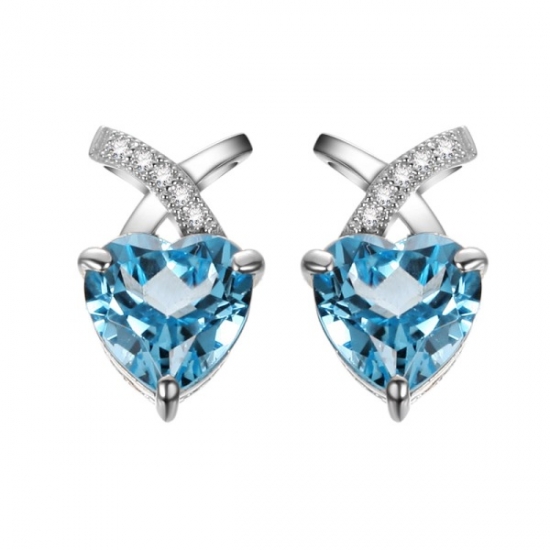 Shinning Herzform blau Topas 925 Sterling Silber Ohrring
