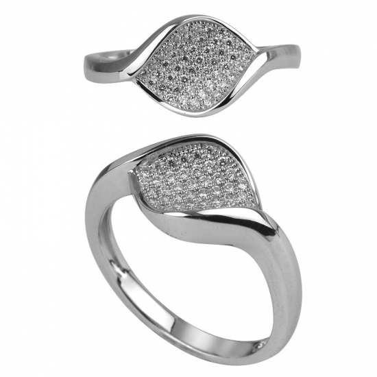 Micro pave Einstellung Twist Ring weißer Zirkonoxid rhodiniertem Silber Ring