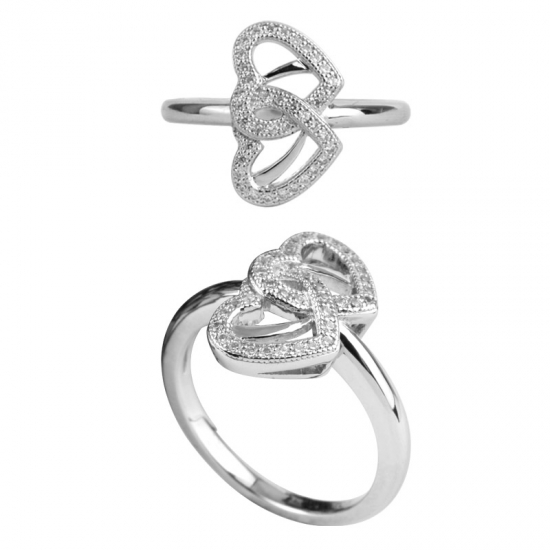 Doppel-Herz-Halo-Ring Mikro-Pave-Einstellung 925 Sterling Silber Ring