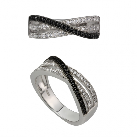 925 Sterling Silber Schmuck Hersteller schwarz und weiß cz zwei Töne überzogen Ring