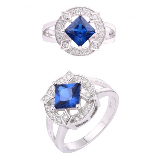 quadratische blaue Spinellsteine ​​Ring aus Sterlingsilber 925