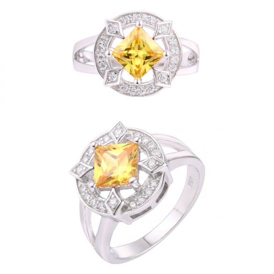 Sonnenblume Form S925 gelbe Farbe Cz Ring Schmuck für Frauen